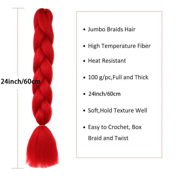 2-Tone Rainbow Jumbo Braiding Hair – 24 Inch Synthetic Crochet Extensions (4 Packs)