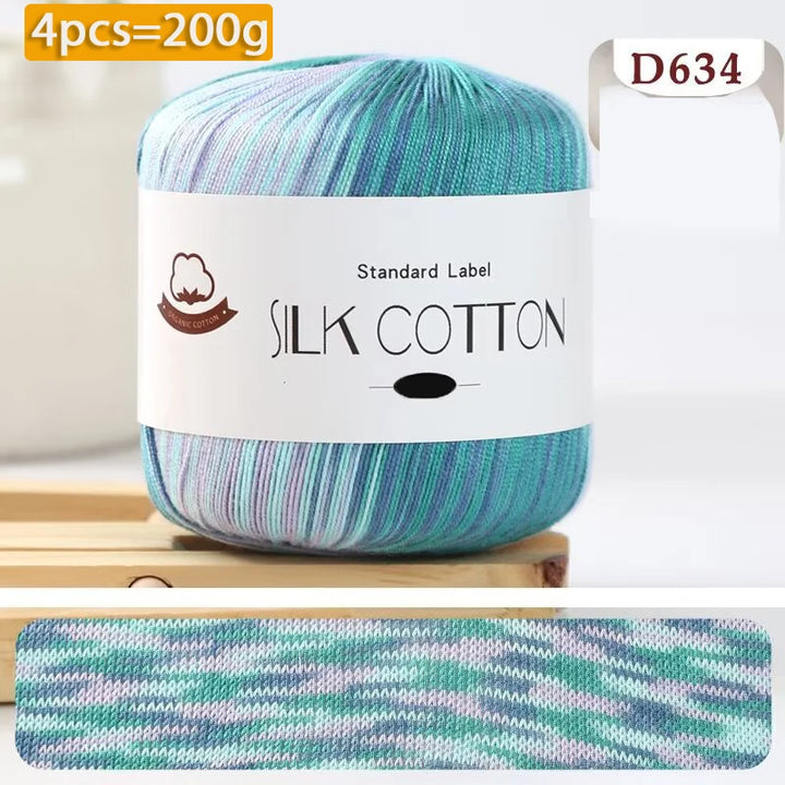 200g Pure Silk Cotton Thread – 100% Cotton Fine Yarn for Hand-Knitted Shawls, Sweaters & Hats