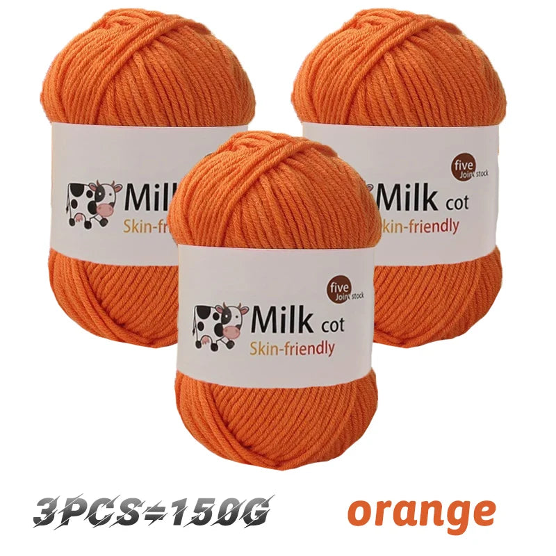 150g 5-Strand Milk Cotton Yarn – Soft Medium Thick Knitting & Crochet Yarn for Dolls, Sweaters, Hats & Scarves