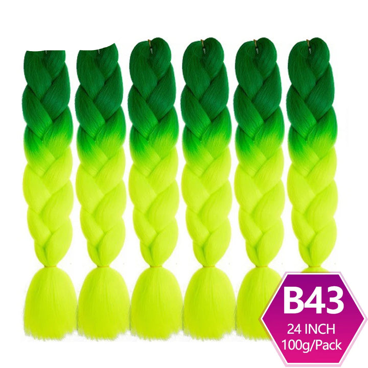 Five green to yellow ombre braided hair extensions 