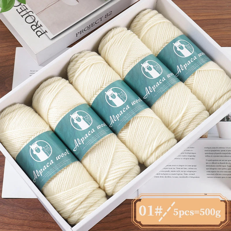 Alpaca Wool Boutique Yarn – 500g Thick Knitting Yarn Set (5 Pieces) for Sweaters, Scarves & Winter Wear