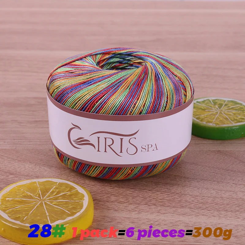 300g No.6 Mercerized Cotton Lace Yarn (6 Pieces) – Gradient Dyed Crochet Yarn for Shawls, Summer Sweaters & Knitwear