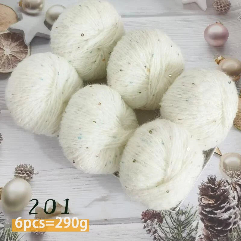 300g Colorful Sequined Alpaca Yarn – Soft Knitting Yarn for Sweaters, Scarves & Hats (6 Pieces/Pack)