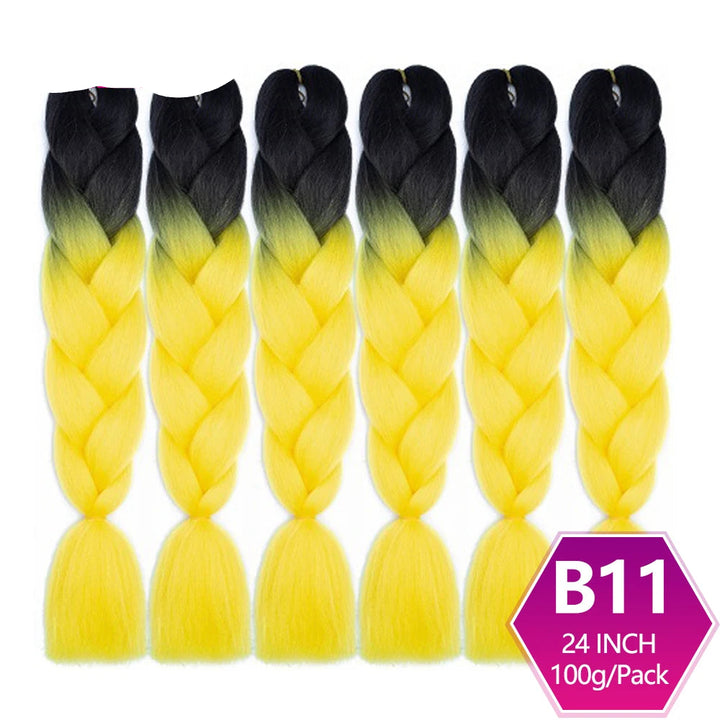 Set of black to yellow braided hair extensions