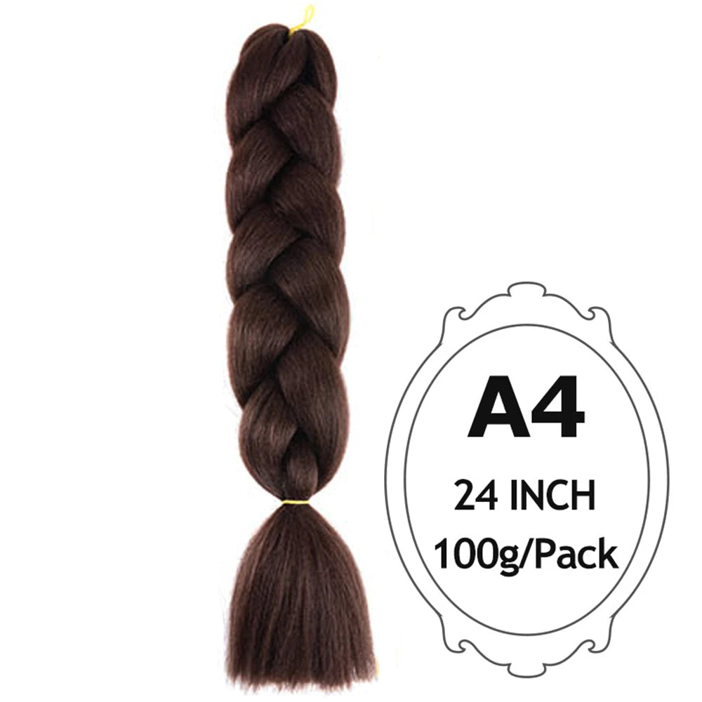 24" Pink Jumbo Braiding Hair – Yaki Texture Synthetic Bulk Extensions (Purple/Red/Green Options)