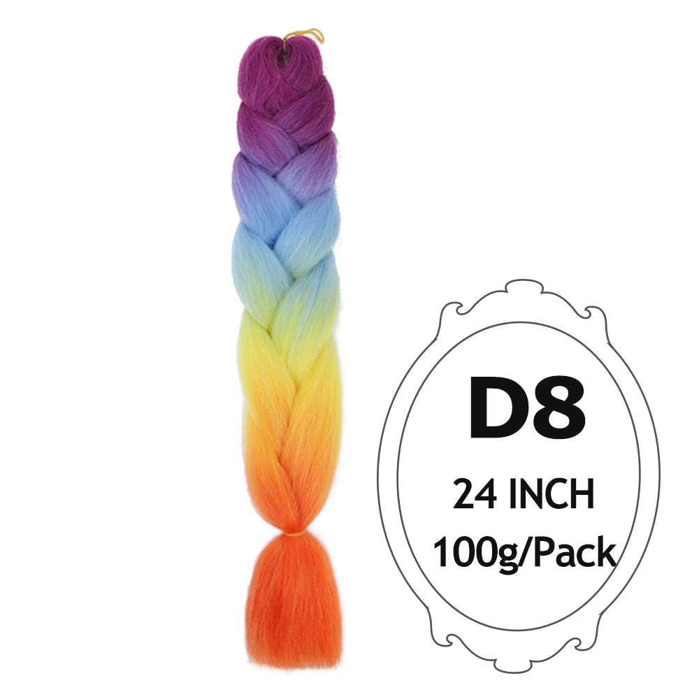 Ombre Braiding Hair 24 Inch – Colorful Jumbo Synthetic Braiding Hair Extensions for Women (Purple, Pink, White, Red, Blue)
