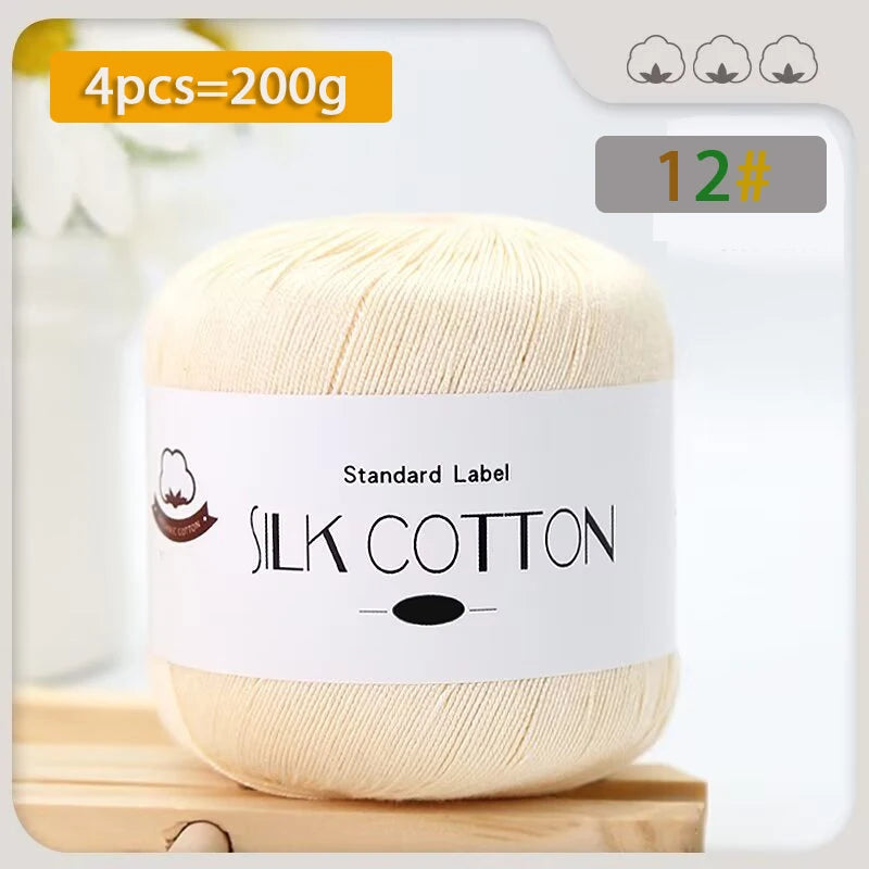 200g Pure Silk Cotton Thread – 100% Cotton Fine Yarn for Hand-Knitted Shawls, Sweaters & Hats