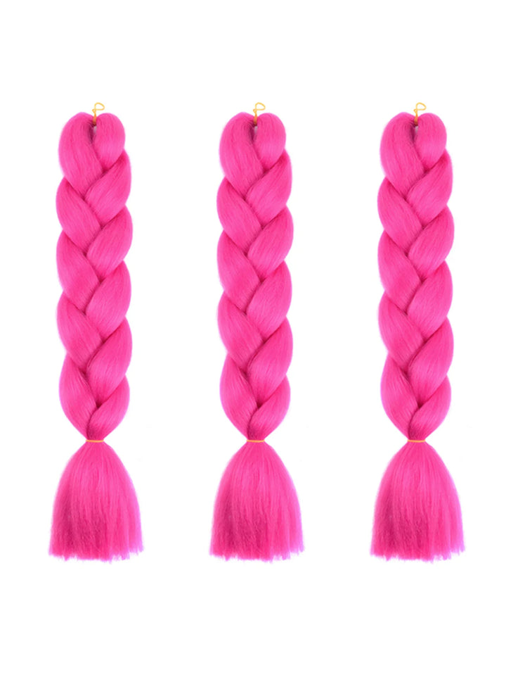 3 Packs 24 Inch Rainbow Braiding Hair Extensions – Ombre Synthetic Jumbo Braid Hair for Crochet Braids (Rose Red)