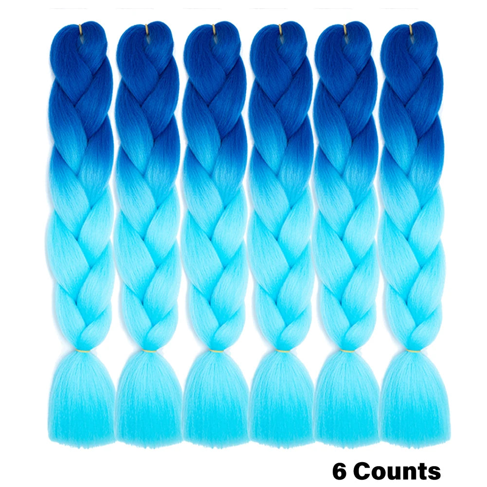 Ombre Crochet Braiding Hair – 6 Packs Synthetic Colorful Extensions for Women & Girls | High-Temperature Fiber