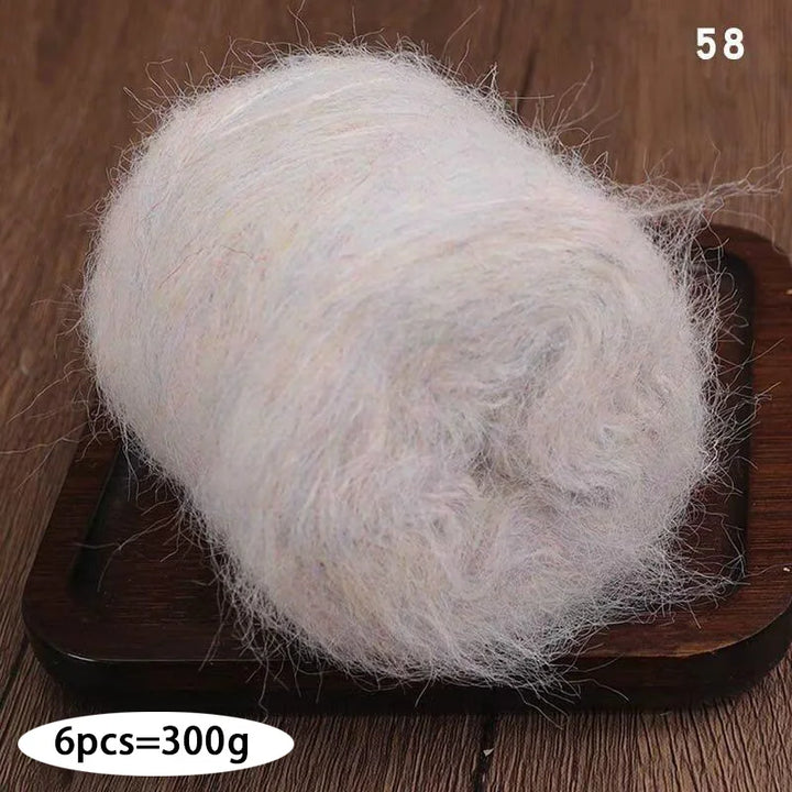 300g Long Wool & Mohair Yarn – Soft Fluffy Knitting Yarn for Sweaters, Shawls & Fashion Wear (6 Pieces/Bag)