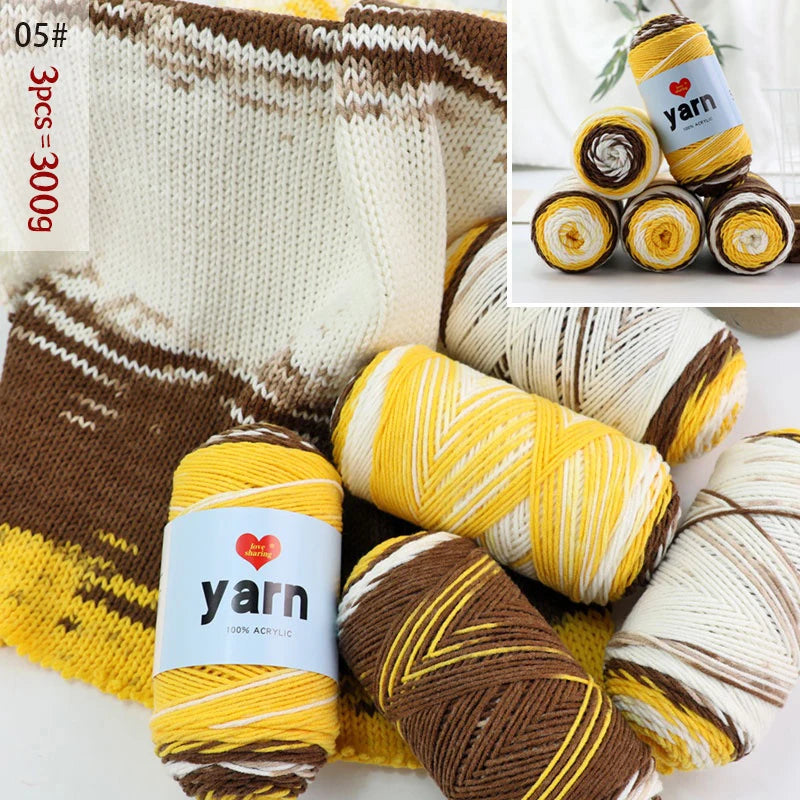 300g Rainbow Gradient Acrylic Yarn Set (3 Pieces) – Medium-Thick Knitting Yarn for Sweaters, Scarves, Hats & DIY Crafts