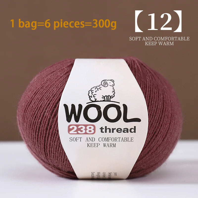 300g 100% Fine Wool Yarn Set – Soft Knitting Yarn for Sweaters, Scarves, Hats & DIY Crafts (6pcs Pack)