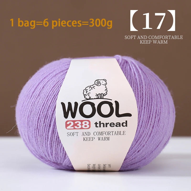 300g 100% Fine Wool Yarn Set – Soft Knitting Yarn for Sweaters, Scarves, Hats & DIY Crafts (6pcs Pack)