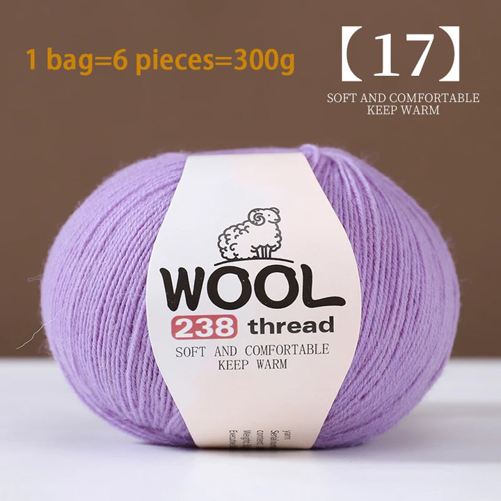 300g 100% Fine Wool Yarn Set – Soft Knitting Yarn for Sweaters, Scarves, Hats & DIY Crafts (6pcs Pack)