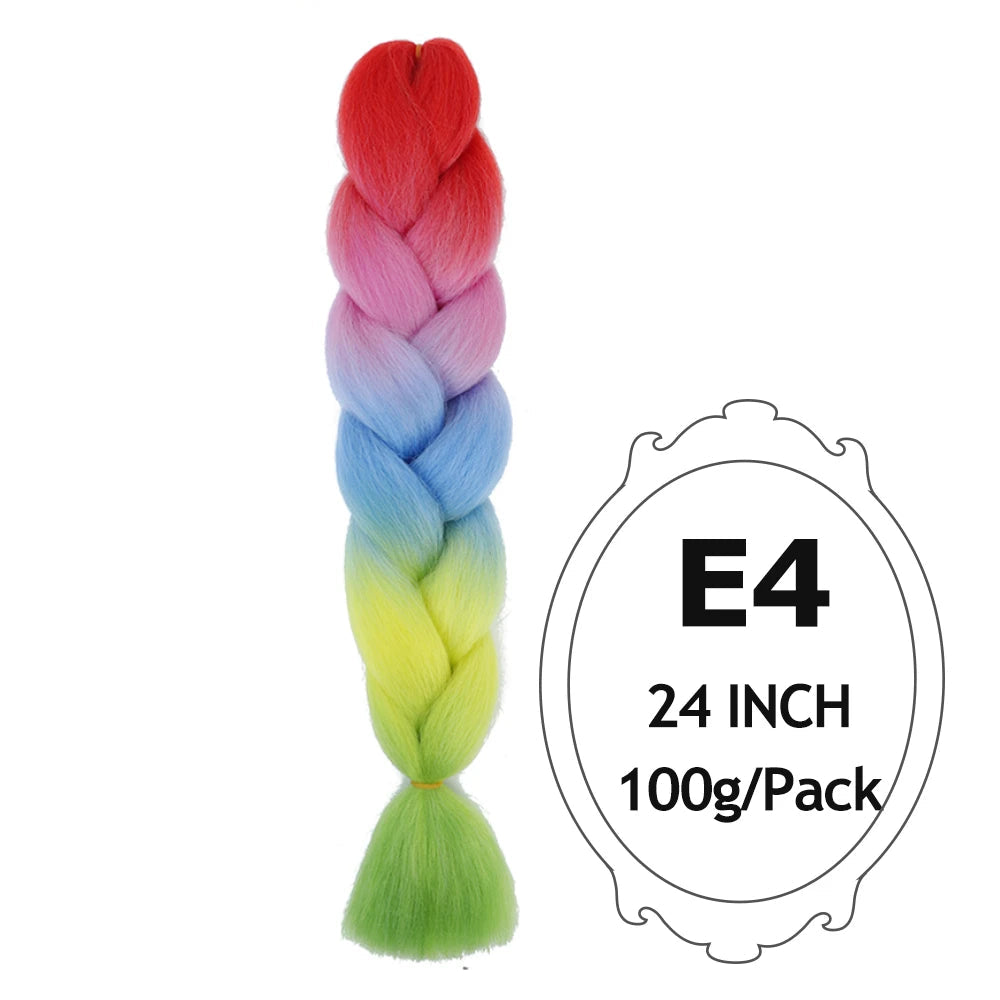 Ombre Braiding Hair 24 Inch – Colorful Jumbo Synthetic Braiding Hair Extensions for Women (Purple, Pink, White, Red, Blue)