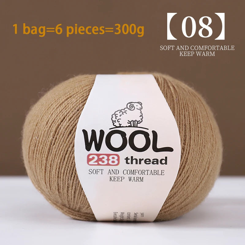 300g 100% Fine Wool Yarn Set – Soft Knitting Yarn for Sweaters, Scarves, Hats & DIY Crafts (6pcs Pack)