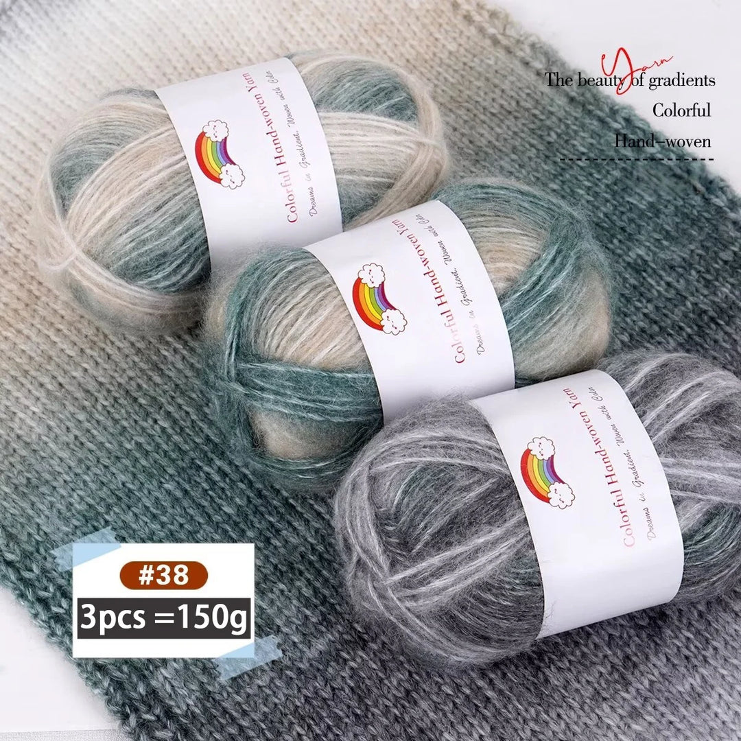 150g Mohair Gradient Spray Yarn (3 Skeins) – Lightweight Rainbow Knitting Yarn for Sweaters, Hats, Scarves & Shawls