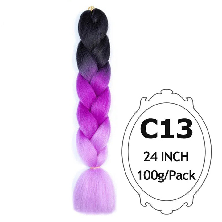 24" Pink Jumbo Braiding Hair – Yaki Texture Synthetic Bulk Extensions (Purple/Red/Green Options)