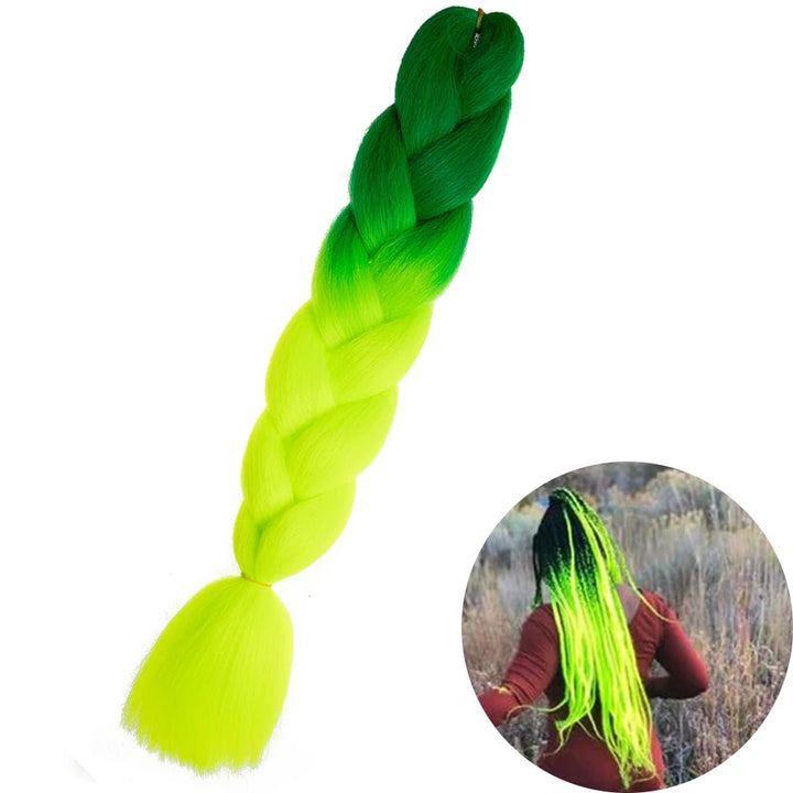 🌈 Synthetic Braiding Hair 24 Inch – Jumbo Ombre Braid Extensions (Purple, Pink, Yellow, Red)