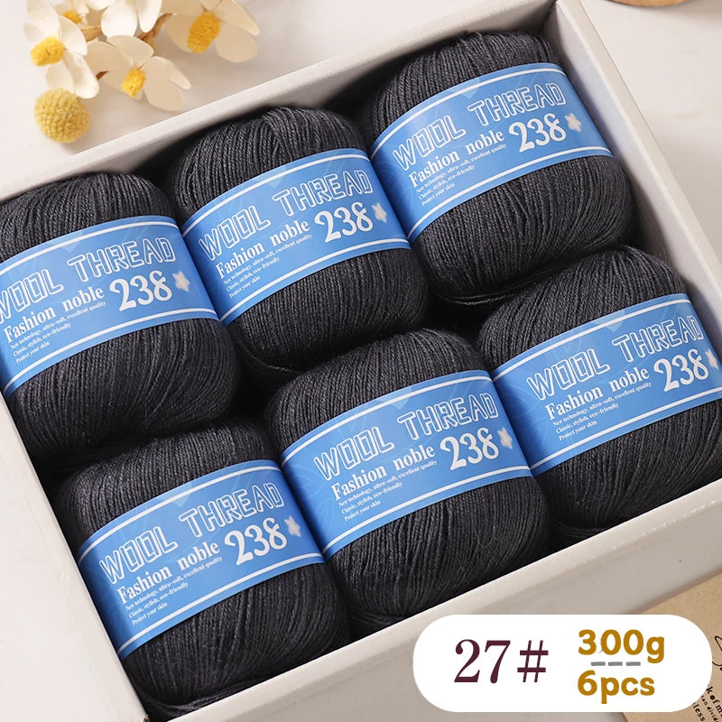 300g 238 Pure Wool Yarn (6 Pack) – High-Quality Knitting Yarn for Sweaters, Vests & Hats