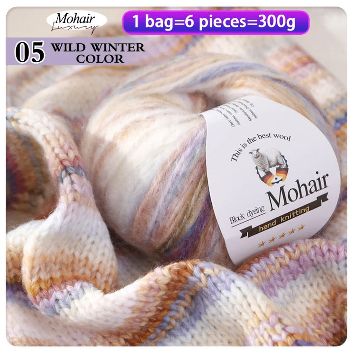 Gradient Zebra Pattern Yarn Balls (6 Pack / 300g) – Colorful Knitting Yarn for Sweaters, Shawls, Scarves & DIY Crafts
