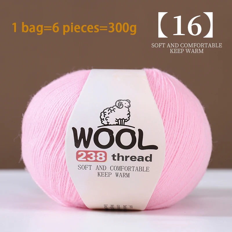 300g 100% Fine Wool Yarn Set – Soft Knitting Yarn for Sweaters, Scarves, Hats & DIY Crafts (6pcs Pack)