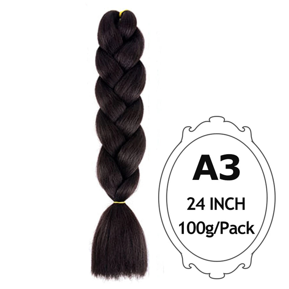 24" Pink Jumbo Braiding Hair – Yaki Texture Synthetic Bulk Extensions (Purple/Red/Green Options)