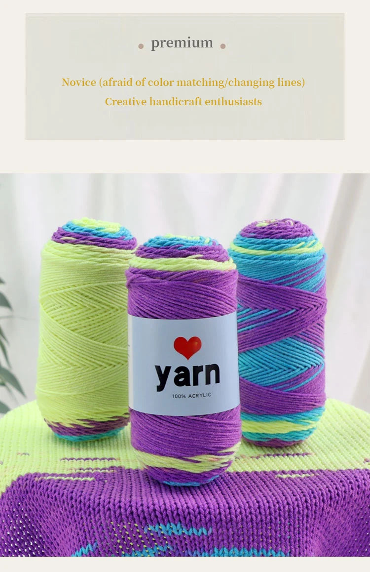 300g Rainbow Gradient Acrylic Yarn Set (3 Pieces) – Medium-Thick Knitting Yarn for Sweaters, Scarves, Hats & DIY Crafts