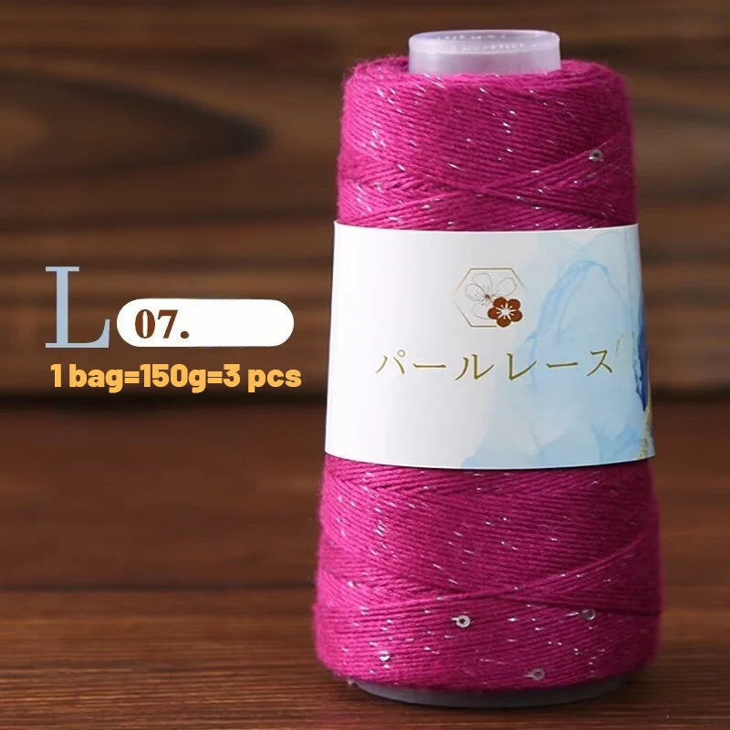 150g Bamboo Fiber & Linen Yarn with Sequins (3 Pieces) – Medium-Fine Yarn for Sweaters, Hats, Gloves & DIY Crafts