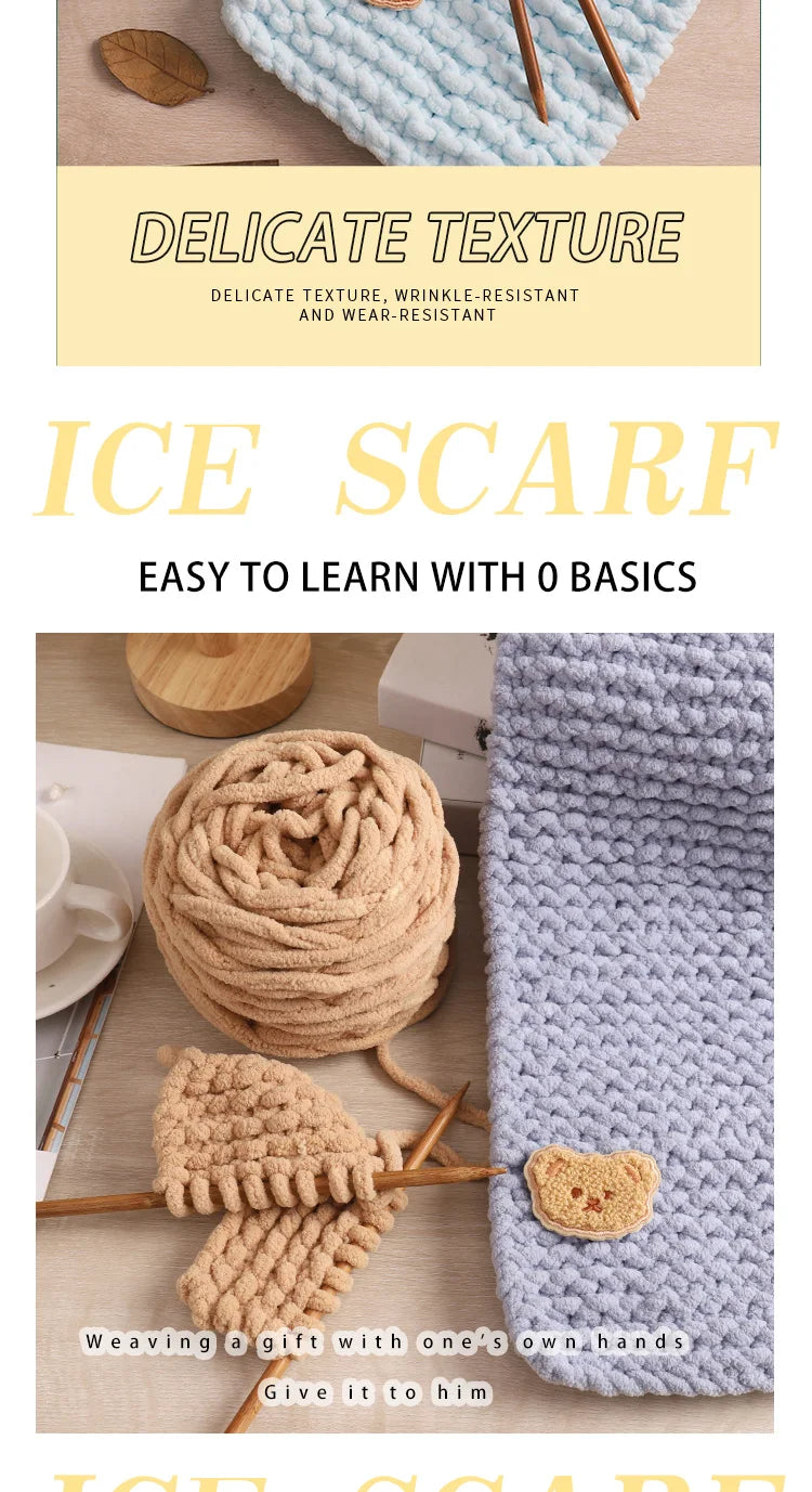 3pcs Ice-Striped Soft Thick Yarn – Handcrafted Yarn for Scarves, Hats, Slippers & DIY Projects