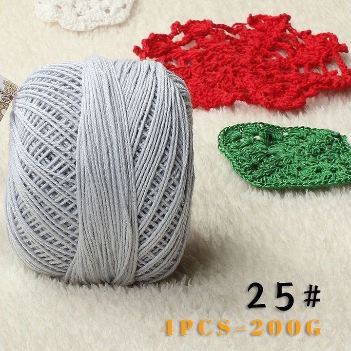 No. 3 Pearl Lace Cotton Thread (4 Pack / 200g) – Fine Hand-Knitting & Crochet Yarn for Shawls, Hats & Summer Outwear