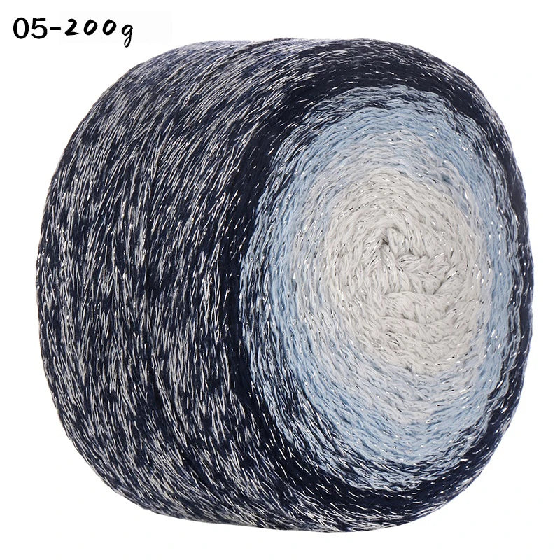 200g Shiny Gradient Silver Yarn – Large Skein Hollow Knitting Yarn for Bags, Hats & DIY Crafts