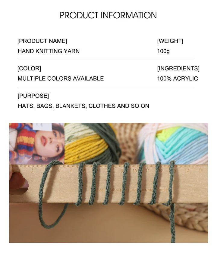 High-Quality 7-Strand Gradient Yarn – Medium-Thick Multi-Colored Yarn for Sweaters, Hats, Scarves & DIY Crafts