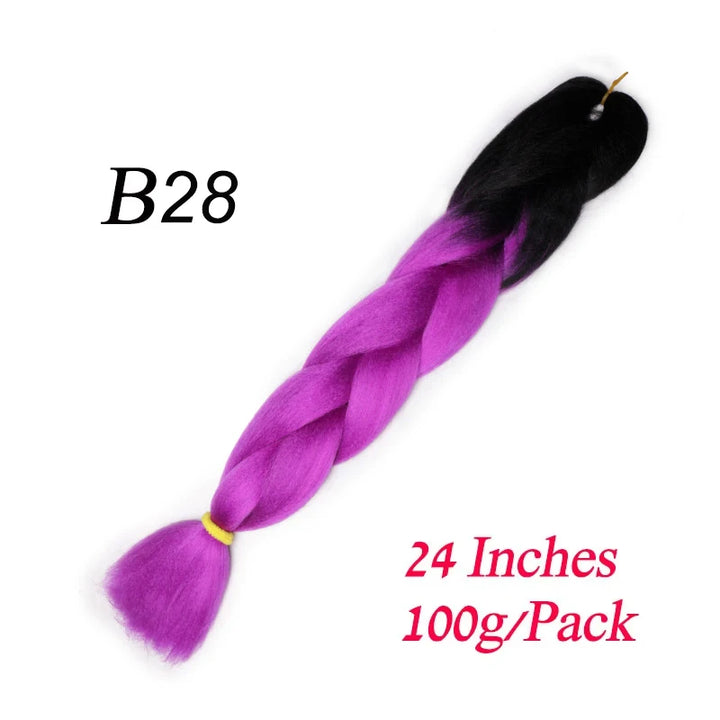 24 Inch Synthetic Ombre Jumbo Braiding Hair – DIY Braid Extensions for Women (Purple/Pink/Yellow/Red)