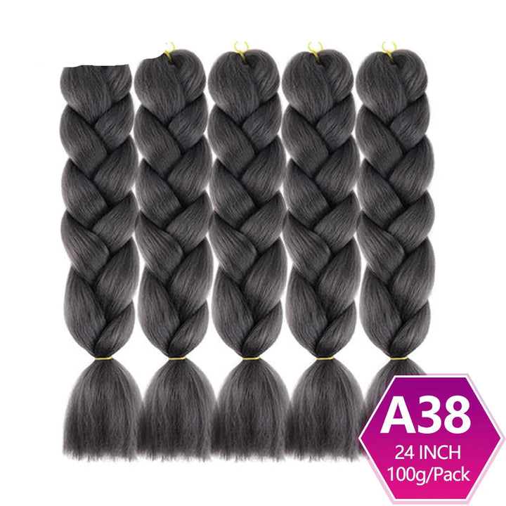 Five braided hair extensions with  on a white background.
