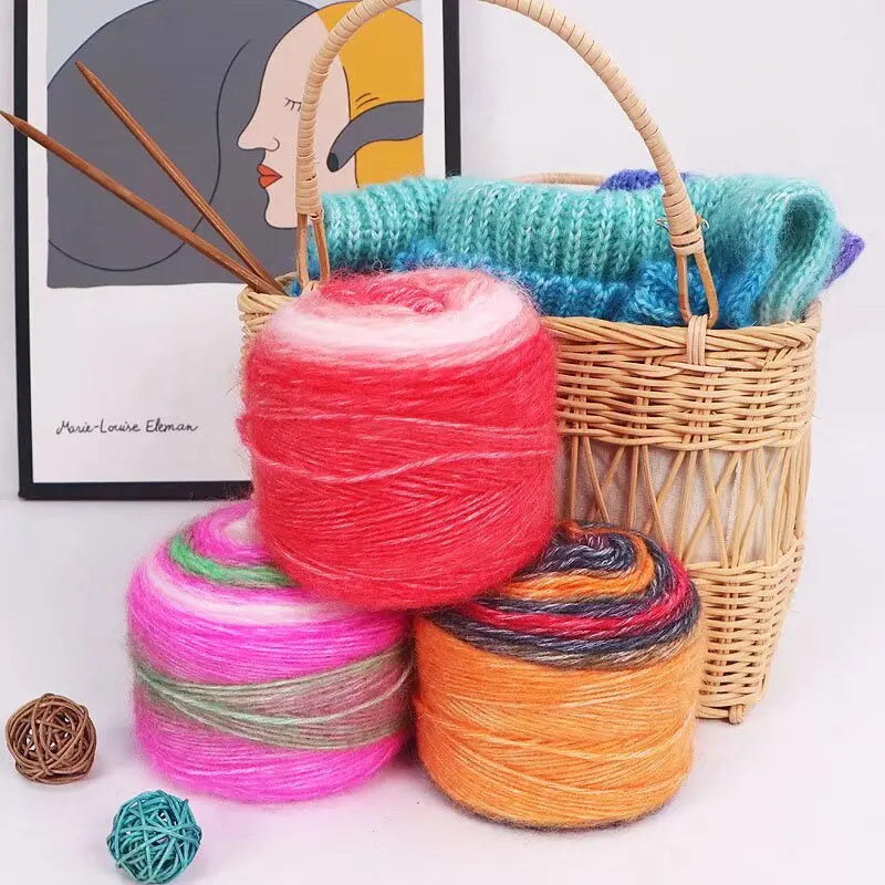 190g Rainbow Gradient Mohair Yarn – Long Section Dyed Spray Yarn for Sweaters, Shawls & Scarves (2 Pieces/Pack)