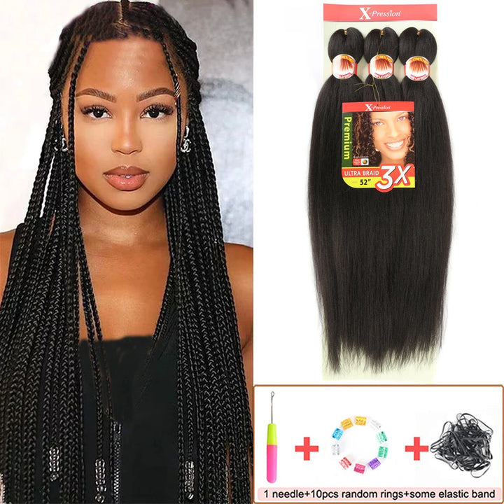 Pre-Stretched Braiding Hair – 26 Inch Yaki Synthetic Crochet Extensions (3 Packs, Hot Water Set)