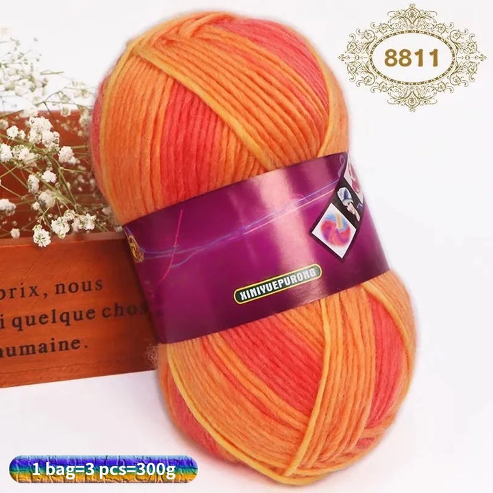 300g Gradient Long-Section Dyed Wool Yarn Set (3 Pieces) – Soft Hand-Knitting Yarn for Sweaters, Shawls, Hats & Scarves