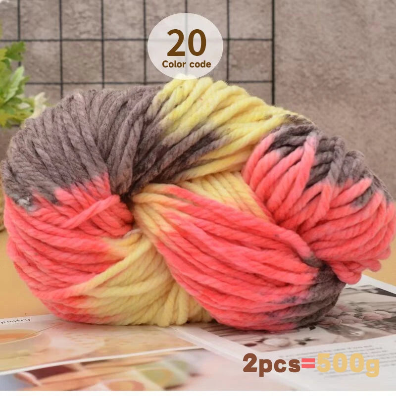 500g Extra Thick Polyester Yarn (2 Skeins) – Chunky Knitting Yarn for Sweaters, Hats, Cushions & DIY Crafts