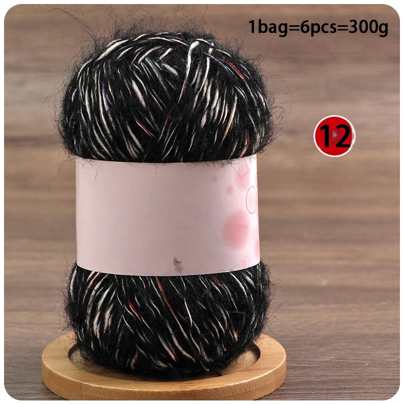 Mixed-Color Long-Haired Mohair Yarn – Fashionable Fluffy Knitting Yarn for Sweaters & Crafts