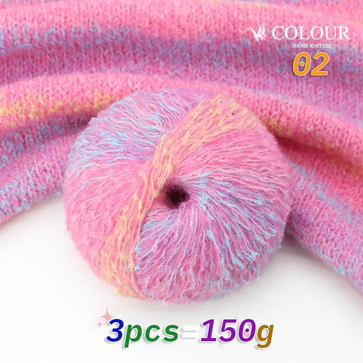 150g Gradient Long Section-Dyed Mohair Yarn – Soft Knitting Yarn for Sweaters, Scarves, Hats & Shawls (3pcs Pack)