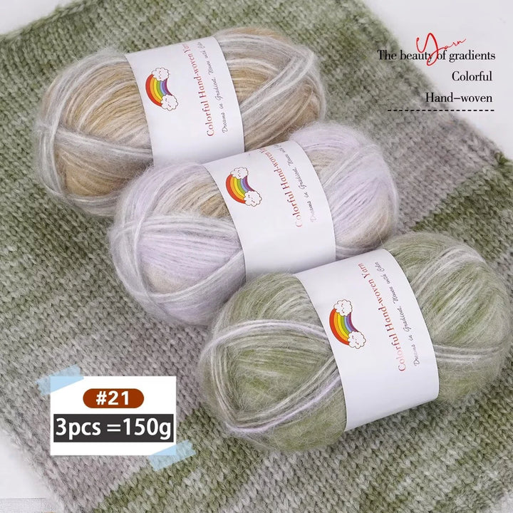 150g Mohair Gradient Spray Yarn (3 Skeins) – Lightweight Rainbow Knitting Yarn for Sweaters, Hats, Scarves & Shawls