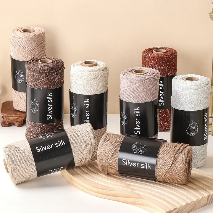 300g Shiny Silver Silk Hollow Yarn – Polyester Crochet Yarn for Bags, Hats, Shoes & DIY Crafts