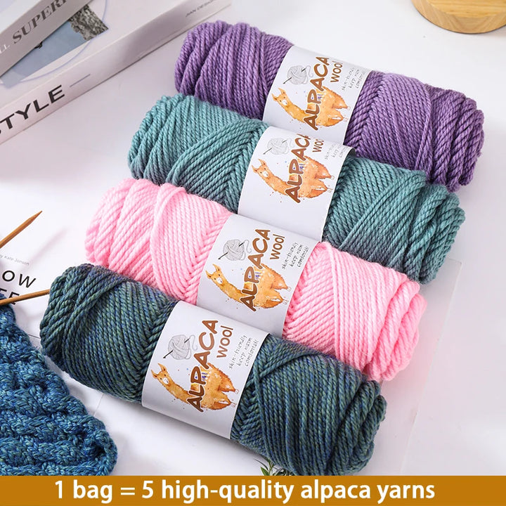 500g Thick Alpaca Wool Yarn Set (5 Skeins) – Soft Warm Knitting Yarn for Sweaters, Scarves, Hats & Winter Crafts