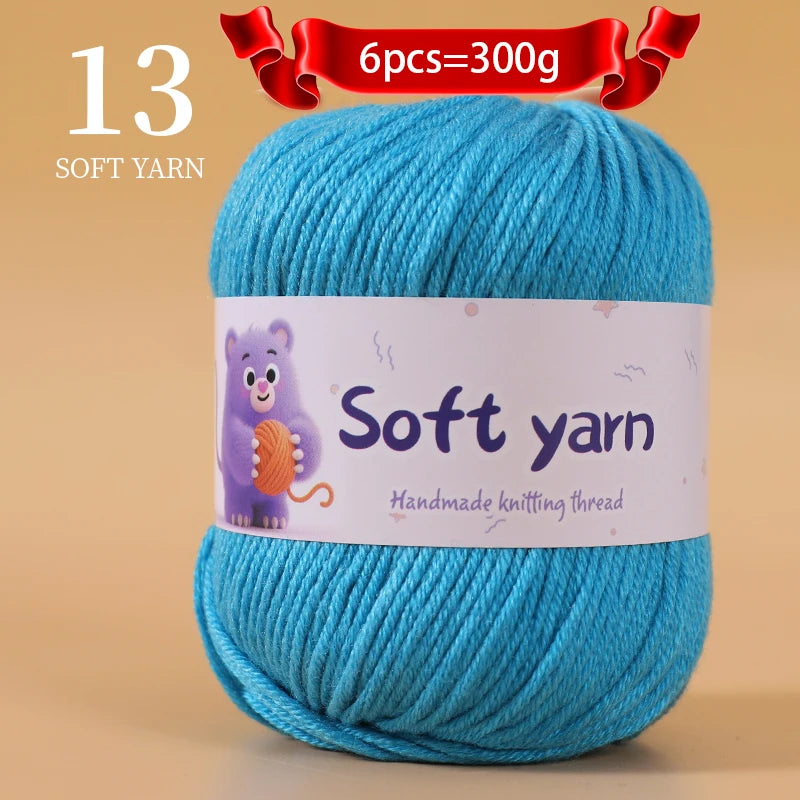 300g Soft Thin Yarn Balls – Lightweight Hand-Knitting Yarn for Sweaters, Hats, Scarves & DIY Crafts (6pcs Pack)