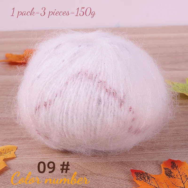 150g Colorful Dot Alpaca Mohair Yarn (3 Pieces) – Gradient Rainbow Knitting Yarn for Sweaters, Shawls, Hats & Scarves
