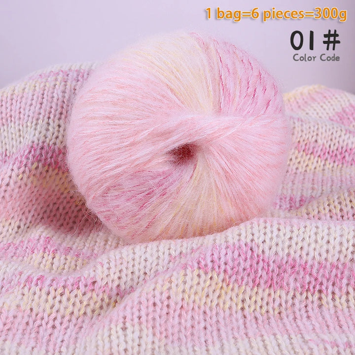 300g Gradient Alpaca Mohair Yarn Set (6 Pieces) – Soft Lightweight Knitting Yarn for Sweaters, Shawls, Hats & Scarves