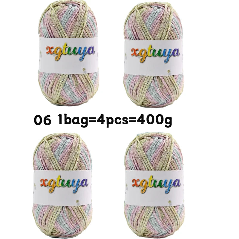 Shiny Gradient Hollow Yarn – Colorful Knitting Yarn for Handmade Accessories, Bags & DIY Crafts