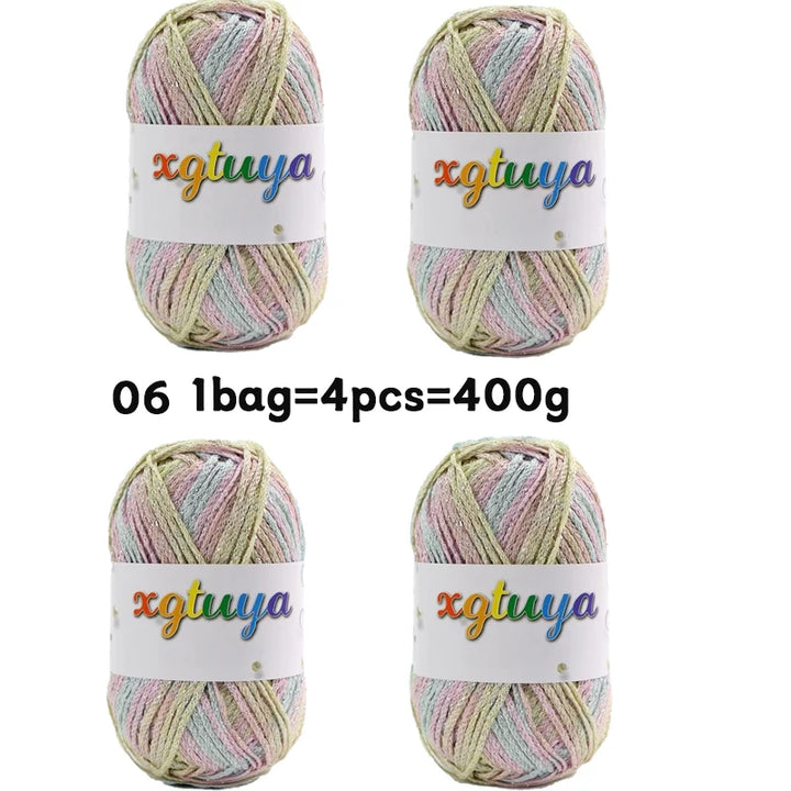Shiny Gradient Hollow Yarn – Colorful Knitting Yarn for Handmade Accessories, Bags & DIY Crafts
