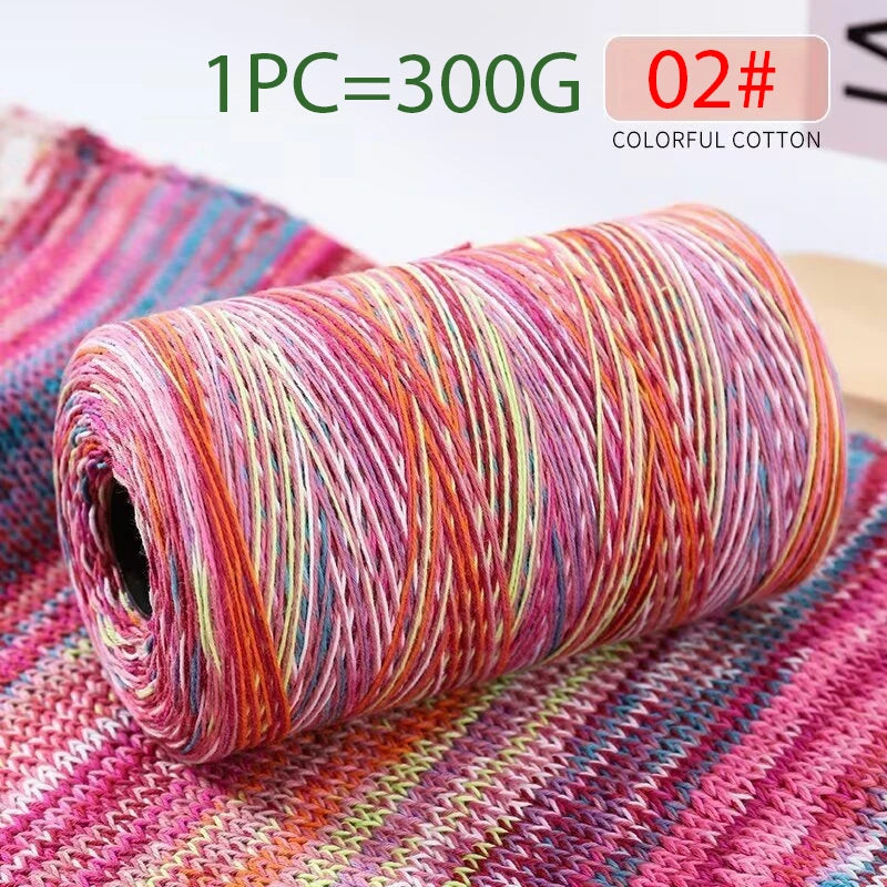 300g 100% Cotton Rainbow Section-Dyed Yarn – Retro Knitting Yarn for Sweaters, Scarves, Hats & DIY Accessories